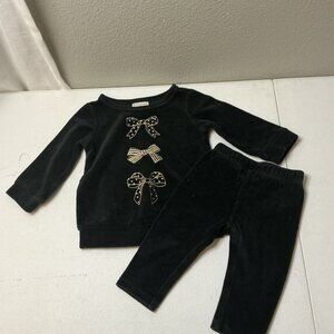 First Impressions Black Velour 2pc Set 3–6M Gold Bow Long Sleeve Outfit